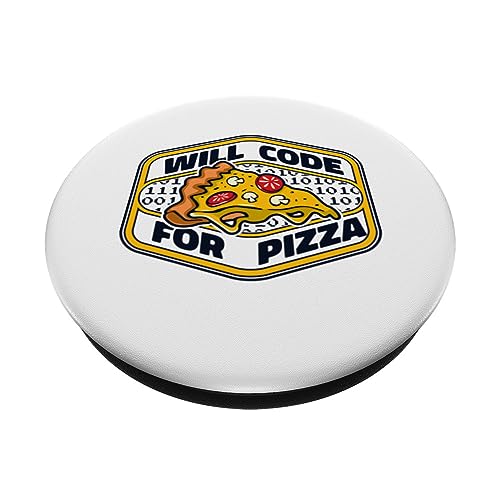 Will Code For Pizza Developer Coder Programmer PopSockets Swappable PopGrip, Black - Image 2