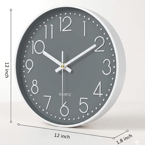 Image of STAR WORK Premium Wall Clock 12 inch Inch Silent Non-Ticking Quartz Movement | Easy to Read 3D Numbers | Modern Analog Clock for Home Decor, Living Room, Bedroom, Office (Slate Gray, 12-Inch (30Cm))