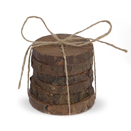 Natural Wooden Walnut Stained Coasters with Tree Bark for Your Drinks Beverages WineBar Glasses Coasters Set of 6