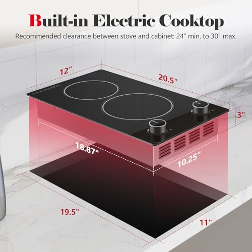 Image of SNDOAS 2 Burner Electric Cooktop,12 inch Built-in 3000W and 9 Power Levels Glass Ceramic Stove Top,Electric Stove with Knob Control,Hardwired 240V for Kitchen,Residual Heat Protection,Easy Clean