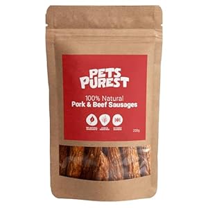 Pets Purest Natural Dog Treat Chews – 100% Healthy Air-Dried Pork & Beef Sausage Meat Treats for Dogs, Puppy & Senior. Grain & Gluten Free Low Fat Raw Protein Dog Food Snack (200g)
