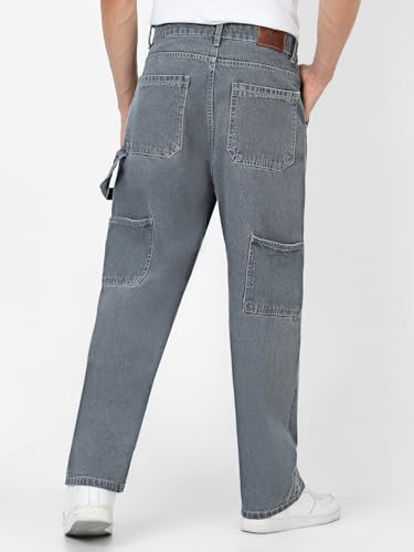 Image of Urbano Fashion Men's Loose Mid Rise Baggy Fit Cargo Carpenter Jeans with 6 Pockets Non-Stretchable