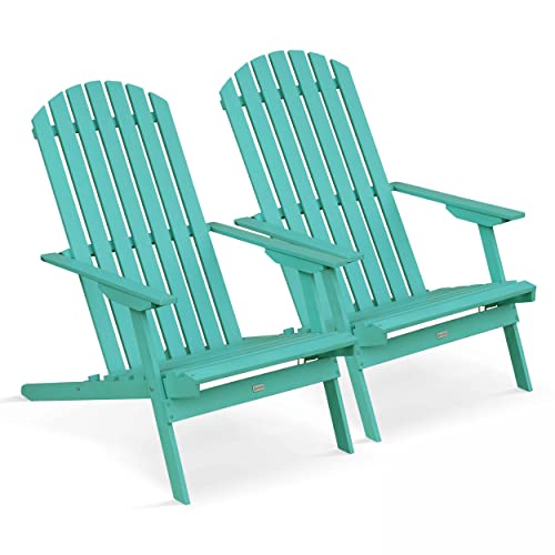 Oviala Lot de 2 fauteuils Pliant inclinables en Bois d'eucalyptus Turquoise