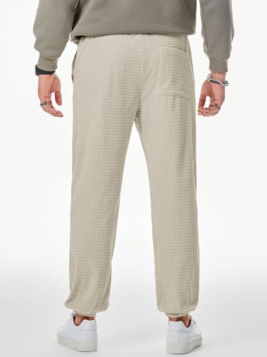 JMIERR Mens Casual Pants Waffle Textured Drawstring Stretch Elastic Waist Tapered Joggers with Pockets3