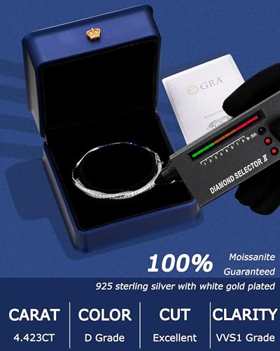 Moissanite Bracelets for Women 925 Sterling Silver with 18K White Gold Plated D Color VVS1 Clarity Luxury Bridal Wedding Gift for Wife Birthday Anniversary Jewelry Hypoallergenic with Certificate and Unique Box2