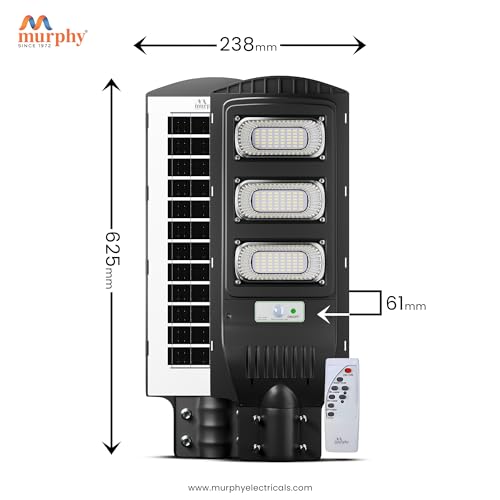 Image of Murphy 90W Solar Street Light | Light Output Equivalent to 12W LED | 144 SMD LEDs | 12Ah Battery | Dusk to Dawn Auto On /Off | Motion Sensor | IP65 Waterproof | Cool White | ABS Body | 1 Year Warranty