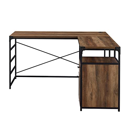 Sakona Home Angle Iron L-Shaped Computer Desk With Storage - Rustic Oak #TOP7