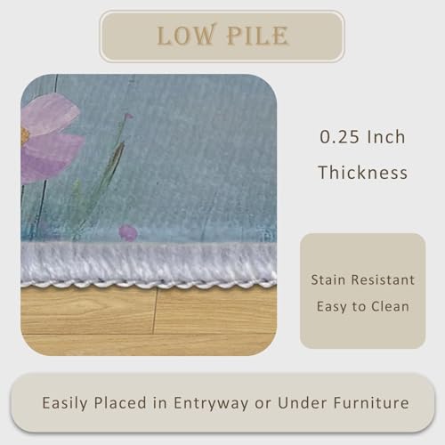 Tapis à fleurs lavable et antidérapant style marguerites champêtres