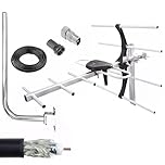 4G Digital Outdoor TV Aerial Antenna Installation Kit, Roof Loft Aerials for Digital Smart Freeview HD outdoor TV Aerial antenna + Male Female Coaxial Connector 10m RG6 Cable Fixing Screws nuts bolts