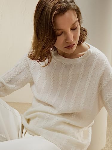 LilySilk 100% Baby Cashmere Sweater Womens Oversized Drop-Shoulder Causal Cable Knit Pullover for Fall Winter Warm3