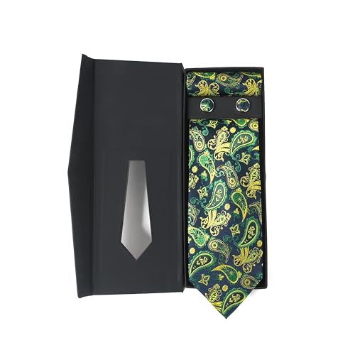 Image of Men's Tie Set with Pocket Square and Cufflinks | 100% microfiber; tie 59 x 3.15 in; square 10 x 10 in; gift box included