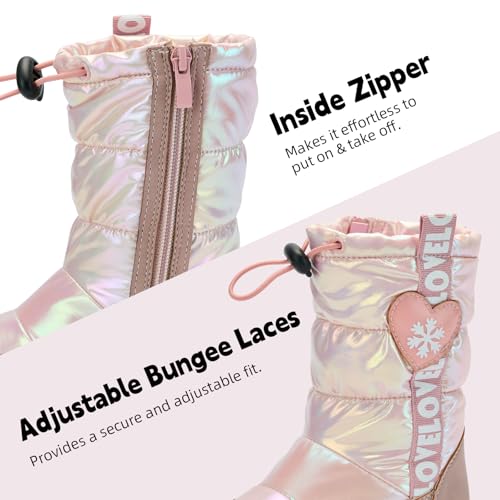 TZJS Girls Winter Boots Lightweight Kids Snow Boots Adjustable and Side Zipper Girl Outdoor Warm Boot Cold Weather Shoes with Faux Fur Lined for Toddler/Little Kids4
