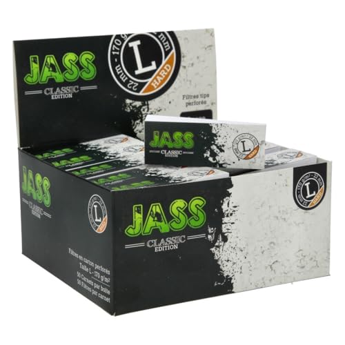 Filtres à Cigarettes JASS Hard Classic Edition – Boîte 50 Carnets x50 Tips (2500 Filtres) – Carton Perforé Taille L | Filtre à Rouler Naturel, Souple...