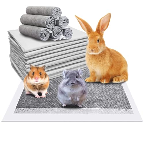 Image of Fhiny 100Pcs Rabbit Pee Pads,18 inchx 13 inch Disposable Cage Liner Black Carbon Odor-Control All-Absorb Charcoal Bunny Training Accessories with Quick-Dry Surface for Rabbits Guinea Pigs Small Animals