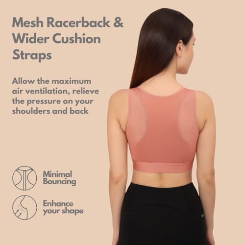 Image of GLAMORAS Women's Wirefree Full Coverage Sports Bra Medium Impact Mesh Racerback Design with Front Zip, Removable Pads Ideal for Gym, Yoga, Fitness Workouts
