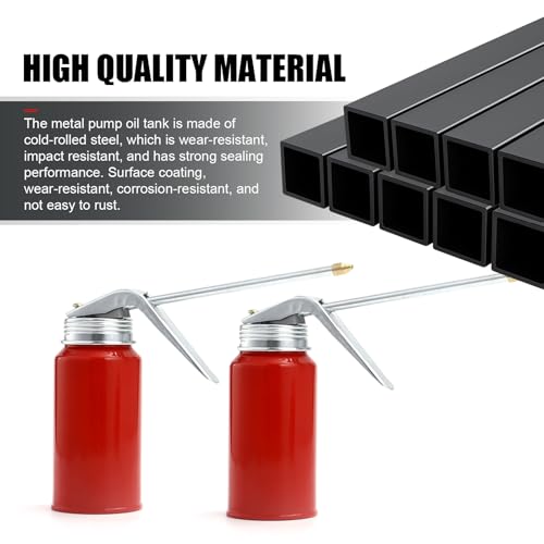 Anyhut 2 PCS Metal Pump Oil Can, 200ml Oil Dispenser with Spout, Cold Rolled Steel Oil Spray Can for Auto Motorcycles Bicycles Home Appliances, Manual Pump Oiler for Lubrication - Thumbnail 6