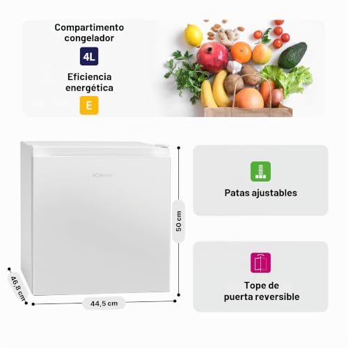 Miniatura 6 de Bomann Kb7245 Mini Frigorífico 45 Litros Con Congelador 4 L, Minibar Silencioso, Regulador De Temperatura, Nevera Combi Pequeña, Puerta Reversible, Camping, Oficina, Eficiencia Energética E, Blanco