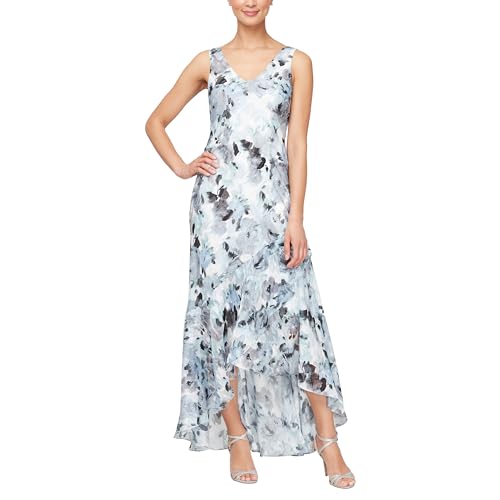 Alex Evenings womens Sleeveless Printed Chiffon Midi Spring/Summer Mother of the Bride Dress With Jacket & High-low Hemline2