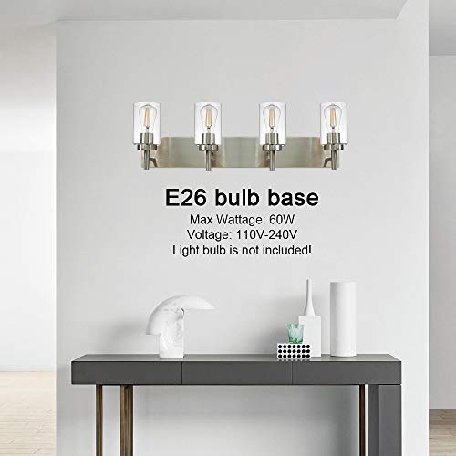 VINLUZ 4 Lights Bathroom Vanity Light Fixture Brushed Nickel Sconces Wall Lighting Modern Industrial Indoor Wall Mounted Lamp, Contemporary Wall Light for Kitchen Living Room Dining Room