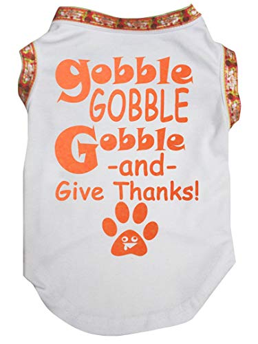 Petitebella Gobble Gobble and Give Thanks Puppy Dog Shirt (White/Orange, Small)