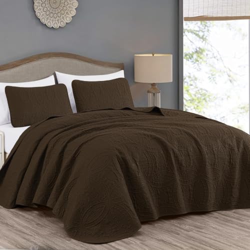 Image of Chezmoi Collection Austin 3-Piece Oversized Bedspread Coverlet Set (King, Chocolate) (Pack of 6)
