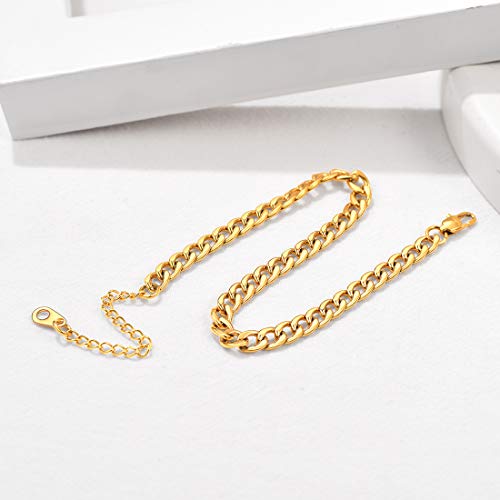 U7 Gold Anklets 5Mm Cuban Chain Link Anklet For Women 18K Gold Plated Minimalist Barefoot Jewelry Length 8.5" With 2 Inch Extender Anklets #TOP3