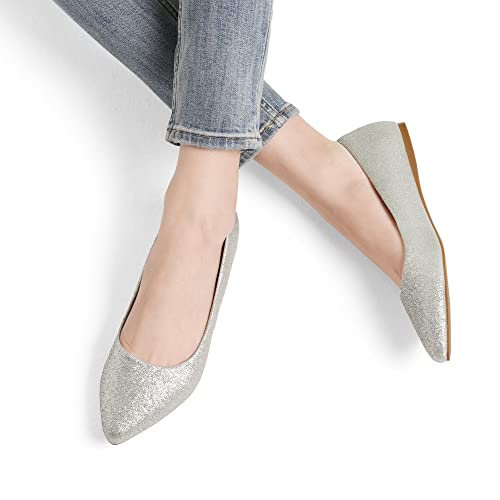 Dream Pairs Womens Casual Pointed Toe Ballet Comfort Soft Slip On Flats Shoes, Silver/Glitter - 5.5 (Flats,Ballet) #TOP5