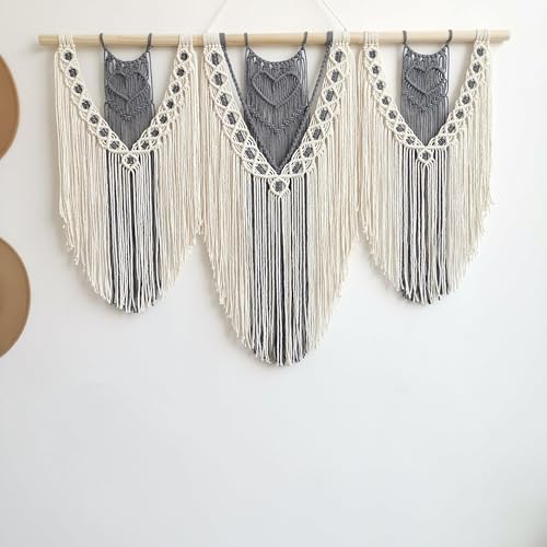 Ordeluxe Tapiz de Macramé 110×82 cm, Tapiz Boho Grande Hecho a Mano de Algodón Natural, Tapiz Macramé para Pared y Cabecero de Cama, Decoración de Dormitorio, Hogar y Balcón, Regalo para Mujeres