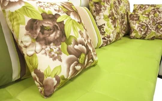 Image of Torque - Silvester 12 Seater Sofa Set for Living Room (Right Side, Lime Green & White) | Interchangeable U Shape Sectional Sofa with Puffy and Stool for Guest Room