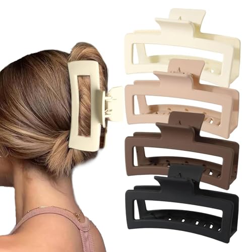 4 PCS Extra Large Claw Clips 5 Inch Jumbo Large Hair Clips for Thick Long Curly Hair Big Matte Square Hair Clips Strong Hold XL Oversized Hair Claw Clips for Women Thick Hair