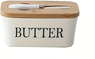 Domini Large Butter Dish,Ceramic Butter Dish with lid and knife, Butter Keeper Double Silicone Seals, Perfect for 2 Sticks of Butter, White