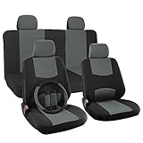 OxGord H Stripe 17-Piece Seat Covers Set with Steering Wheel Cover for Car, Truck, Suv or Van