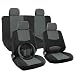 OxGord H Stripe 17-Piece Seat Covers Set with Steering Wheel Cover for Car, Truck, Suv or Van