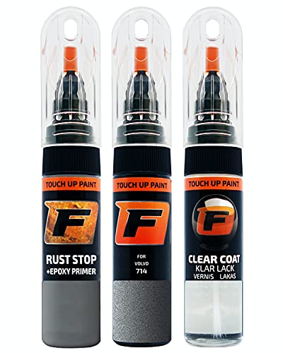 FIRANTO Kit de Pintura de Retoque Coche para Volvo 714 Osmium Grey, Set de Reparación de Rayones y Arañazos Incluye 15 ml Bolígrafo para Retocar Pintura Coche, Primer y Barniz Cover