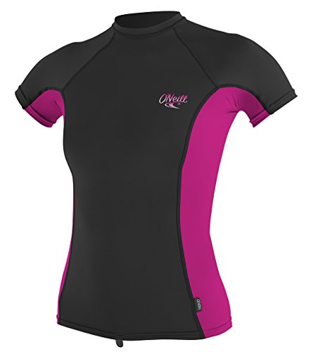 O'Neill Women's Premium Skins UPF 50+ Short Sleeve Rash Guard, Black/Berry/Black, S