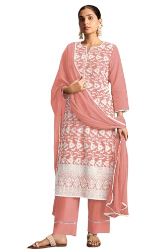 Image of DRESOUL Women Pure Cotton Schiffli Embroidered Kurta Set and Dupatta
