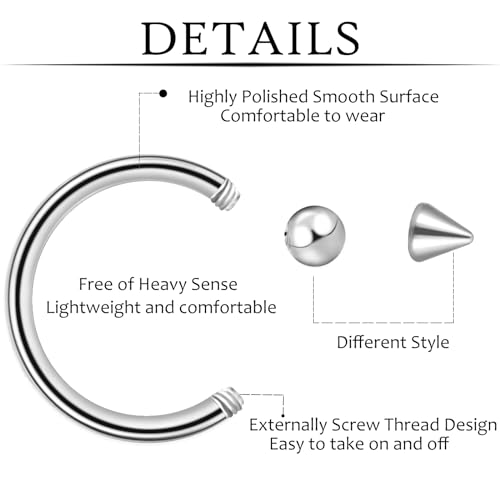 ONESING 20 Pcs 16G Lip Rings for Women Nose Piercing Jewelry Tragus Horseshoe Earrings Hypoallergenic Stainless Steel Pink 10mm2