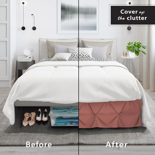 Image of Nestl Pink Clay Bed Skirt Twin Size, Pinch Pleat Twin Bed Skirt, 14 inch Inch Drop Twin Bedskirt, Hotel Quality Pink Clay Bed Skirts, Premium Microfiber Bedskirt for Twin Bed, Pink Clay Twin Bed Skirt