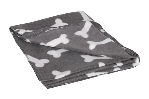 Karlie Hunde Fleecedecke Knochenmotiv, Hundedecke, Fleece, Grau, 100x70 cm