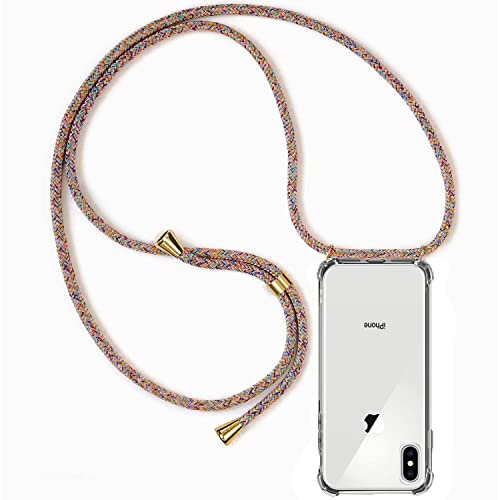 ZYIMOU Funda para iPhone X/iPhone XS con Cuerda, Carcasa Transparente TPU Suave Silicona Case con Correa Colgante Ajustable Collar Correa de Cuello Cadena Cordón Case, Multicolor Cover