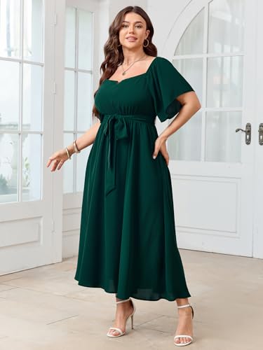 Image of SCOMCHIC Womens Plus Size Formal Dresses Off The Shoulder Wedding Guest Cocktail A-Line Split Maxi Dress with Pockets