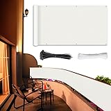 Balkonbespannung 80x550cm, Balkonverkleidung Sichtschutz, Wind- und UV-Schutz, mit Ösen, Nylon-Kabelbinder und Kordel für Gartenzaun Balkonzaun – weiß