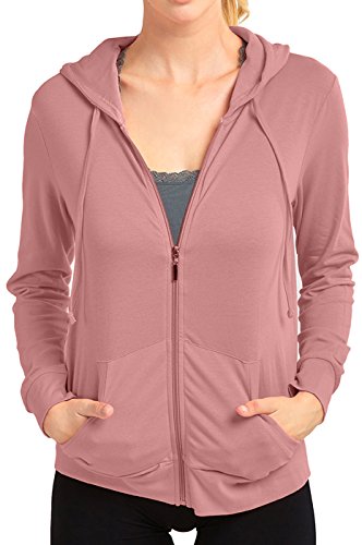 Sofra Women's Thin Cotton Zip Up Hoodie Jacket, Mauve Rose, X-Large #TOP3