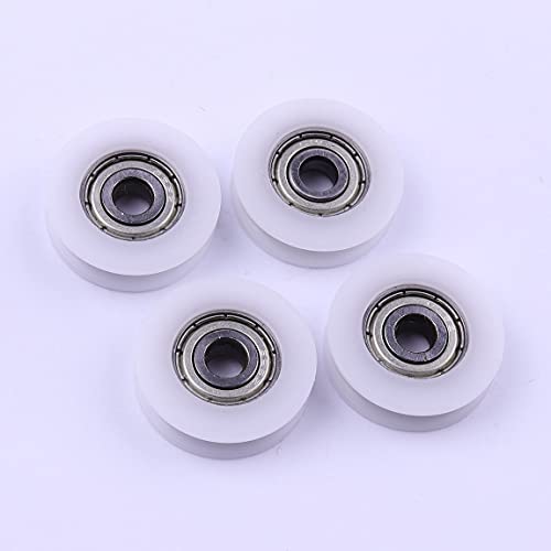 CBRIGHT 4 piezas 5x24x7mm Nylon ronda Polea U Groove Rodamientos Rodamiento de rodillos de pista para accesorios de hardware de muebles Cover