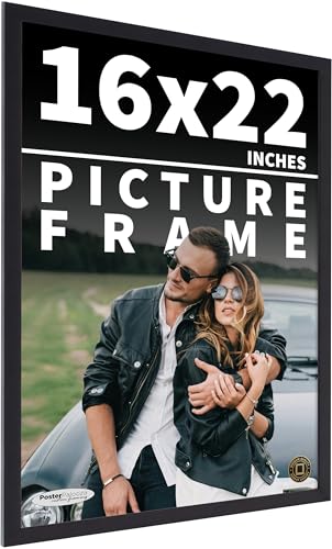 Poster Palooza 16x22 Contemporary Black Complete Wood Picture Frame with UV Acrylic Plexiglass, Foam Board Backing & Hardware Included