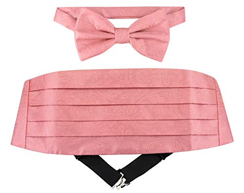 Set de Cummerbund y Pajarita color rosado con diseño Paisley