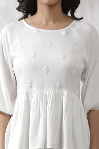 Haut blanc trapeze en viscose premium au tombe impeccable - 6