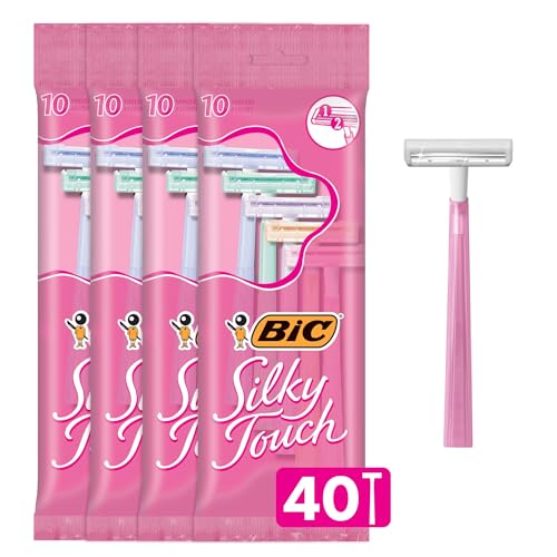 BIC Silky Touch Women’s Disposable 2 Blade Razors, Pretty Pastel Colors with Slim Heads, 40-Pack