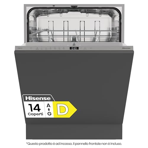 Hisense HV642D65, Lavastoviglie integrata, Classe D, 14 coperti, 47db, 6 programmi, controllo touch, fast cleaning, Apertura automatica della porta, Indicatore del tempo rimanente, 9,7L