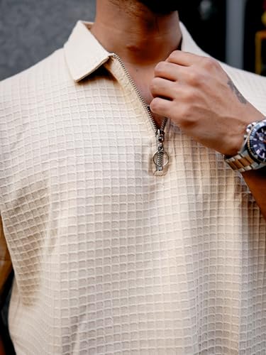 Image of Maniac || Mens || Solid Textured || Polo Neck || 3 /4th Sleeve || Cotton || Oversized Polo T-Shirt
